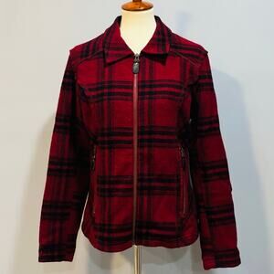 Vintage Red Black Buffalo Plaid Wool Blend Zip-Up Coat, Women's size medium
